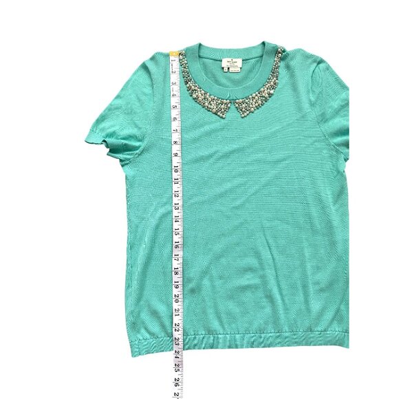 Kate Spade Short Sleeve Sweater Pearl Collar Embellish Knit Top Mint Green Sz L - Picture 5 of 7